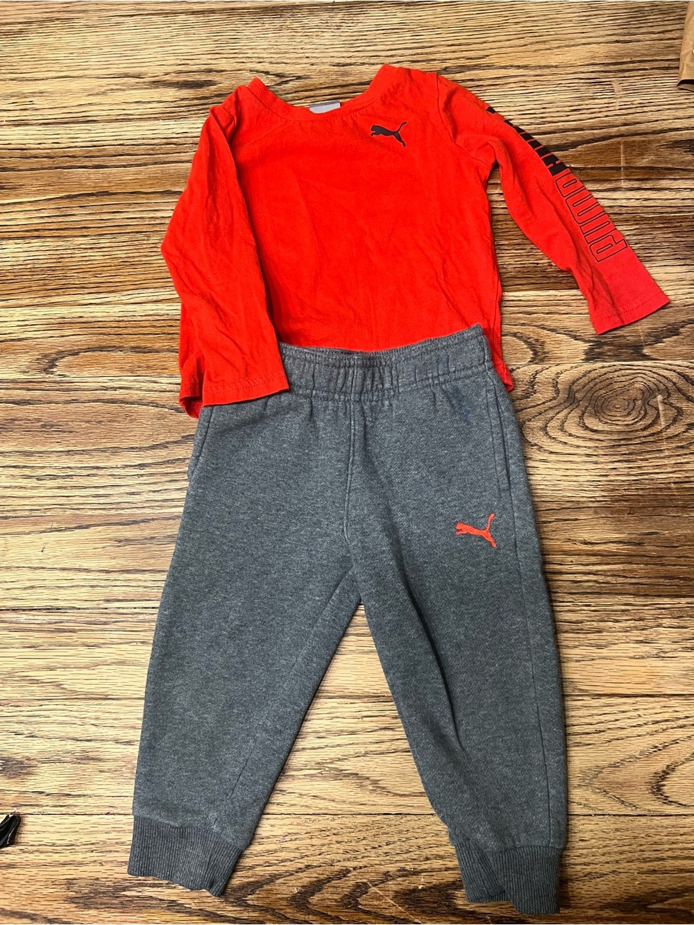 Puma RED Long-Sleeve Top & Gray Jogger Pants - Kids